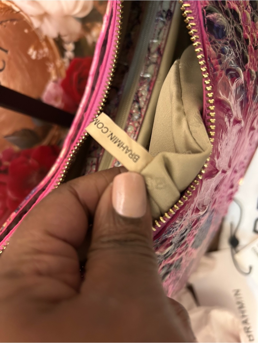 Brahmin Bekka Pink Cobra Shoulder Hobo Bag with Dust Bag - Picture 12 of 15